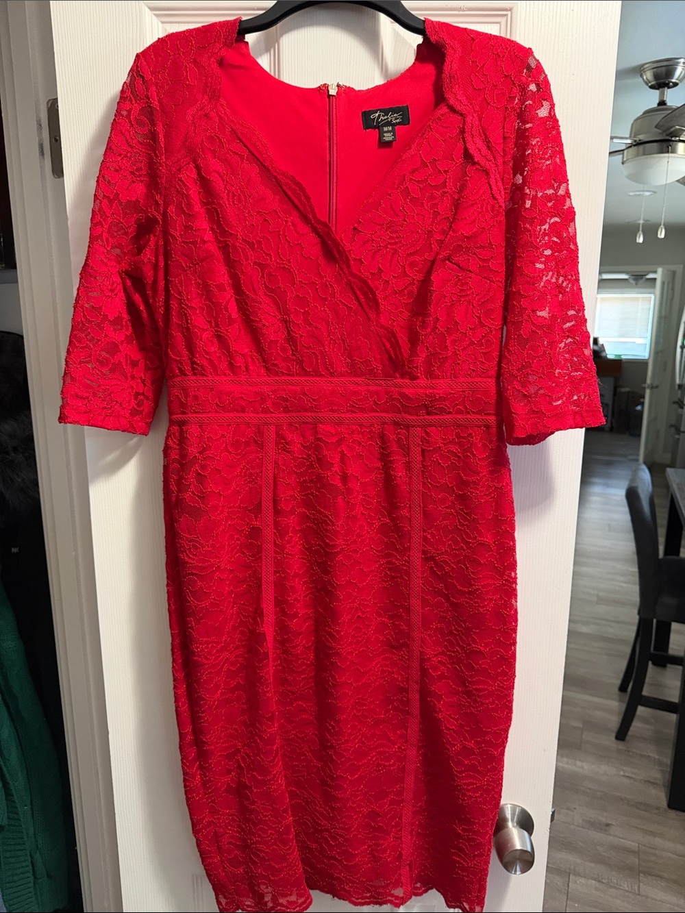 Taylor Red Lace Midi Dress with V-Neck